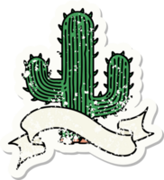 worn old sticker with banner of a cactus png