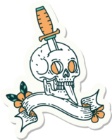 tattoo style sticker with banner of a skull png