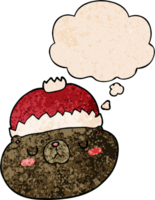 cartoon christmas bear with thought bubble in grunge texture style png
