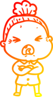 warm gradient line drawing of a cartoon angry old woman png