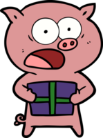 cartoon pig with christmas present png