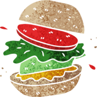 retrò illustrazione stile strambo cartone animato veggie hamburger png