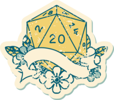 Retro Tattoo Style natural twenty D20 dice roll png