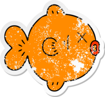 distressed sticker of a quirky hand drawn cartoon fish png