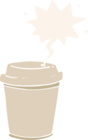 cartoon takeout coffee cup with speech bubble in retro style png