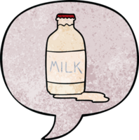 cartoon pint of fresh milk with speech bubble in retro texture style png