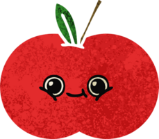 retro illustration style cartoon of a red apple png