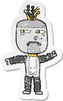 retro distressed sticker of a cartoon waving robot png