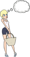 cartoon attractive woman shopping with thought bubble png