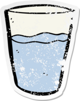 bedrövad klistermärke av en tecknad serie glas av vatten png