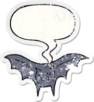 dessin animé vampire chauve souris avec discours bulle affligé affligé vieux autocollant png