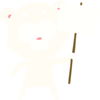 desenho animado de estilo de cor plana de urso polar nervoso com sinal de protesto png