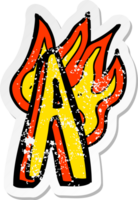 pegatina retro angustiada de una carta en llamas de dibujos animados png