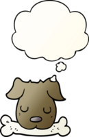 cartoon dog with bone with thought bubble in smooth gradient style png