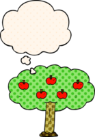 cartoon apple tree with thought bubble in comic book style png