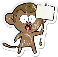 distressed sticker of a cartoon shocked monkey png