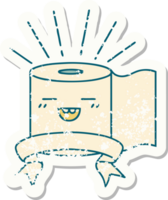 worn old sticker of a tattoo style toilet paper character png