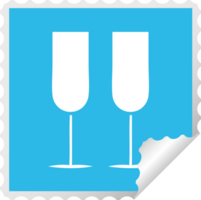 square peeling sticker cartoon of a champagne flutes png