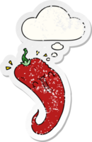 cartoon chili pepper with thought bubble as a distressed worn sticker png