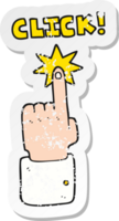 retro verontrust sticker van een tekenfilm Klik teken met vinger png