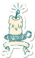 worn old sticker of a tattoo style spooky melting candle png