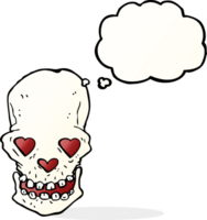 cartoon skull with love heart eyes with thought bubble png