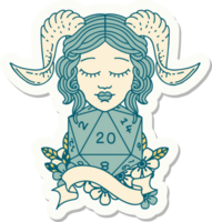 sticker of a tiefling with natural twenty dice roll png