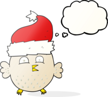 hand- getrokken gedachte bubbel tekenfilm uil vervelend Kerstmis hoed png