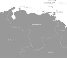 modern illustration. Simplified map of Venezuela in the cener and borders with neighboring countries Colombia, Brazil, Guyana and etc in grey color. White background and outline vector