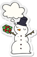cartone animato pupazzo di neve con pensato bolla come un' stampato etichetta png