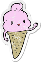 distressed sticker of a cute cartoon ice cream png