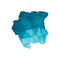 aislado ilustración icono con simplificado azul silueta de Surinam mapa. poligonal geométrico estilo, triangular formas blanco antecedentes. vector