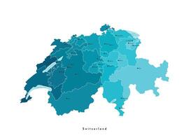 moderno aislado ilustración. simplificado administrativo azul mapa de Suiza. ligero azul formas de lagos nombres de suizo ciudades y regiones, cantones. blanco antecedentes. vector