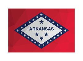 ilustración. oficial bandera de arkansas, EE.UU. nacional bandera con nombre de estado estrellas en rojo antecedentes. creativo diseño en poligonal estilo vector