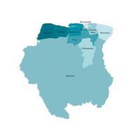 aislado ilustración de simplificado administrativo mapa de surinam fronteras y nombres de el distritos, regiones. vistoso azul caqui siluetas vector
