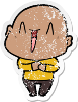 distressed sticker of a happy cartoon bald man png