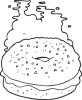 hand drawn black and white cartoon bagel png