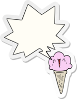 Karikatur Eis Sahne mit Gesicht mit Rede Blase Aufkleber png