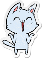 distressed sticker of a happy cartoon cat png