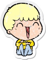 distressed sticker of a cartoon happy man laughing png