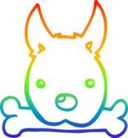 rainbow gradient line drawing of a cartoon dog with bone png