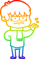 rainbow gradient line drawing of a annoyed cartoon boy png