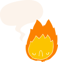 dibujos animados infeliz fuego con habla burbuja en retro estilo png