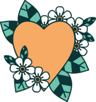 imagem de estilo de tatuagem icônica de um coração botânico png