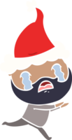 hand drawn flat color illustration of a bearded man crying wearing santa hat png