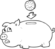 hand drawn black and white cartoon piggy bank png