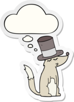 cartoon wolf whistling wearing top hat with thought bubble as a printed sticker png