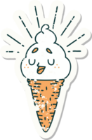 worn old sticker of a tattoo style ice cream character png