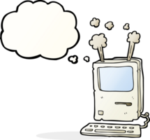 caricatura, viejo, computadora, con, burbuja del pensamiento png