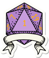 sticker of a natural one d20 dice roll png